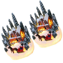 Christmas Mini Luminous House Decor for Decor 2Pcs Miniature Xmas Lighting House Ornaments