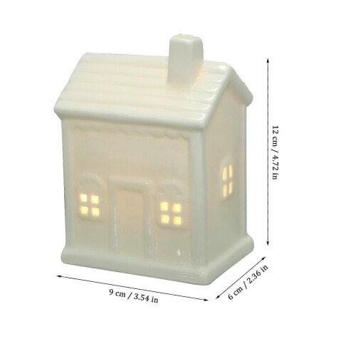 Christmas Statues Ceramic Lighting House Ornament for Desktop Grey 2