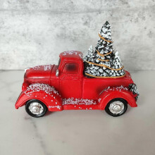 Kerstrode boerderijtruck met ledverlichting, model bureaudecoratie.