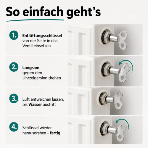 Heizkörper Entlüftungsschlüssel 4 Stück, Vierkant