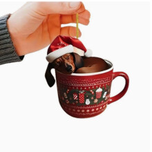 Niedlicher Becher-Hundeanhänger aus Acryl, flach, festliche Atmosphäre, Weihnachtsbaumschmuck