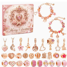 Braccialetto natalizio fai da te, scatola a sorpresa, ragazza, perline color oro rosa, gioielli, calendario dell'Avvento a 31 grig