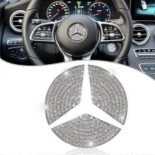 Pegatina Crystal Bling para interior de coche, 49 mm, con logotipo de Mercedes Benz, emblema para volante, compatible con AES