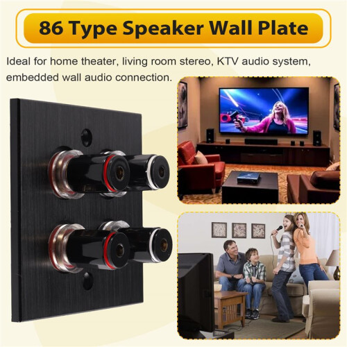 86 Type Speaker Wall Plate Banana Jack Audio Wall Socket Panel Home Theater Speaker Binding Post Wall Outlet Black 2