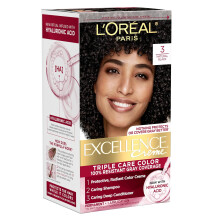 L'Oreal Paris Excellence Crème Permanent Hair Dye, 3 Natural Black, 1 Kit (Packaging May Vary)