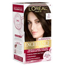 L'Oreal Paris Excellence Crème Permanent Hair Dye, 4 Dark Brown, 1 Kit (Packaging May Vary)