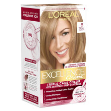 L'Oreal Paris Excellence Crème Permanent Hair Dye, 8 Medium Blonde, 1 Kit (Packaging May Vary)
