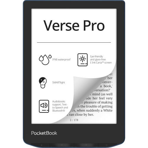 PocketBook Verse Pro E-Reader Waterproof | Eye-friendly 6'' E-Ink Carta HD Touchscreen | Audio-Book & E-Book Reader | Text-To-Speech Function | SMA