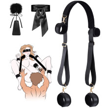 Sex Bondage BDSM Kit, Neck to Thigh Bed Restraints Set with Adjustable Handcuffs Ankle Cuffs Leg Straps Tickler Blindfold, Adult Sex Toy for Women