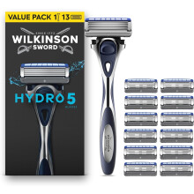 Wilkinson Sword Hydro 5 Razors for Men, Value Pack, Skin Hydration, Carbon Coated Blades, Men's Shaver Razor Handle Plus 13 Blade Refills