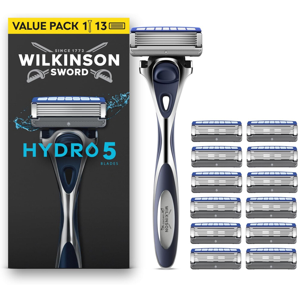Wilkinson Sword Hydro 5 Razors For Men, Value Pack, Skin Hydration, Carbon Coated Blades, Men's Shaver Razor Handle Plus 13 Blade Refills - Image 2