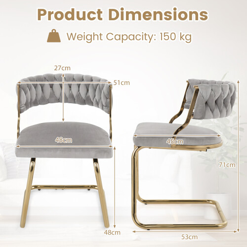 Costway 2PCS Velvet Upholstered Dining Chairs Kitchen Accent Chairs 2