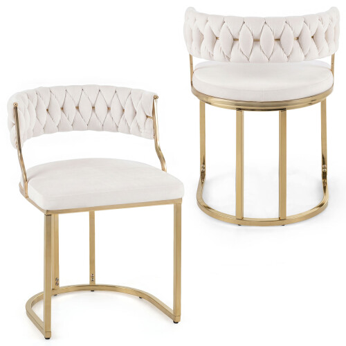 Costway 2PCS Velvet Modern Woven Upholstered Dining Accent Chairs