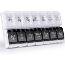7 - Day User - Friendly Weekly Pill Organiser - 2 - Daily Large Push - Button Travel Medication Box, Perfect for Vitamins, Fish Oils, Supplements, P