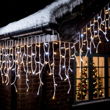 (Warm White & White) The Magic Toy Shop 200 Christmas LED Icicle Snowing Chaser Xmas Lights Timer & Memory Indoor / Outdoor