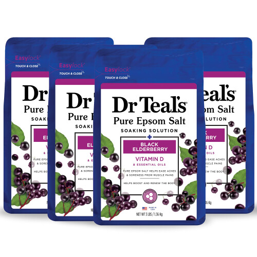 Dr Teal's Epsom Salz Magnesiumbad, Schwarzer Holunder mit Vitamin D, 3 lbs (Packung mit 4)