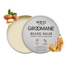Balm Ă Barbe Red by Kiss Groomane Bois de Santal, 85g, Hydratant & Coiffant avec Huile d'Argan & Amande