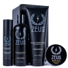 Kit de soins de barbe ZEUS pour hommes, shampoing, après-shampoing, huile raffinée & baume de coiffage