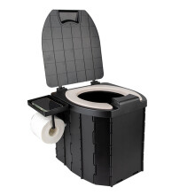 Opvouwbare toiletten zwart, ABS en PU, met zitkussen en toiletpapierhouder voor camping en reizen