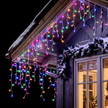 (Pastel Multi-Coloured) The Magic Toy Shop 200 Christmas LED Icicle Snowing Chaser Xmas Lights Timer & Memory Indoor / Outdoor