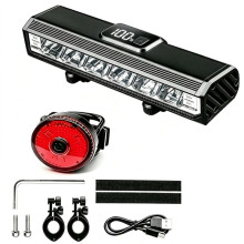 Bike Lights for Night Riding, Dual-Row USB Rechargeable Bicycle Lights with LCD Display, 5 Modes, IPX6 Waterproof