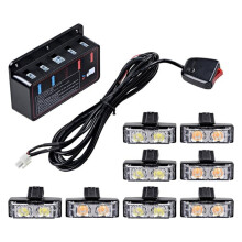 2-LED Emergency Warning Grille Strobe Lights Bar, Car Amber White 8x Flash Strobe, with Clips, Control Box Kit Included
