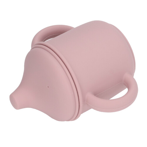 Baby Silikonbecher auslaufsicher Rosa mit Griff 2