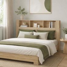 Kopfteil mit Regal, 180 x 18,5 x 104,5 cm, Holzwerkstoff, 3 Ablagefächer, für Schlafzimmer