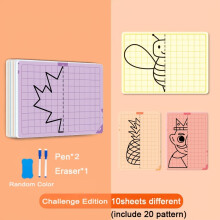(Challenge) 20 Patterns Reusable Cartoon Grid Symmetrical Drawing Pen Control Training To Enhance Children's Writing Skills, Pen Eraser Random Color