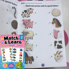 32 Page Matching And Connecting Activity Book For Kids - Animal And Transportation Themed Brain Training Workbook, Focus And Educational