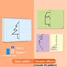 (Basic) 20 Patterns Reusable Cartoon Grid Symmetrical Drawing Pen Control Training To Enhance Children's Writing Skills, Pen Eraser Random Color