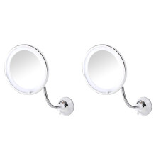 2pcs Suction Cup Folding Mirror 360 Degree Rotation LED 10X with Strong Suction Cup Portable Cordless Travel Home Mirror