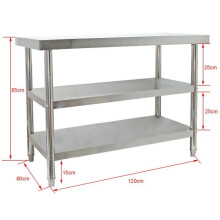 Tavolo da lavoro in acciaio raffinato 120 x 60 x 85 cm 2 ripiani piedi regolabili