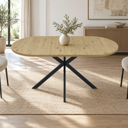 Extendable Oval Dining Table for 4-6, Warm Oak
