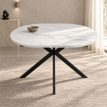 Extendable Oval Dining Table for 4-6, White Marble