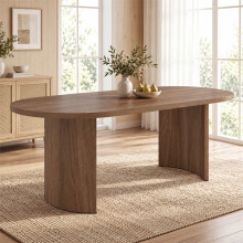 Modern Large Dining Table for 6-8, Walnut Finish
