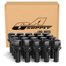 GAsupply 20pcs Tapered Seat Alloy Wheel Bolts | M12x1.5, 27mm Thread, 17mm Hex | Replacement Bolt Kit for Most BMW (Black)