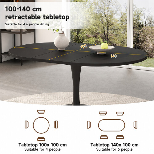 Modern Extendable Oval Dining Table for 4-6, Black 2