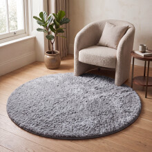 (120cm x 120cm (4 x 4 ft)- Circle Round Rug, Grey) Anti Slip Shaggy Rug For Living Room Runner Carpet