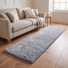 (60 x 220 cm (2 ft x 7 ft 3 in)-Runner Rug, Grey) Anti Slip Shaggy Rug For Living Room Runner Carpet