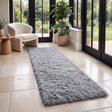 (80cm x 300cm (2 ft 6 in x 10 ft)- Extra Large Runner Rug, Grey) Anti Slip Shaggy Rug For Living Room Runner Carpet