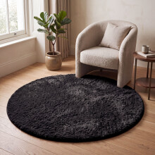 (120cm x 120cm (4 x 4 ft)- Circle Round Rug, Black) Anti Slip Shaggy Rug For Living Room Runner Carpet