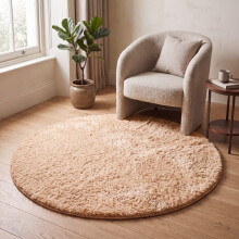 (120cm x 120cm (4 x 4 ft)- Circle Round Rug, Beige) Anti Slip Shaggy Rug For Living Room Runner Carpet