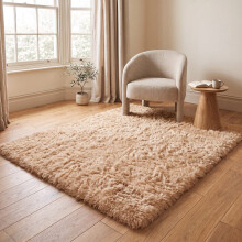 (120cm x 170cm (4ft x 5ft 8"), Beige) Anti Slip Shaggy Rug For Living Room Runner Carpet