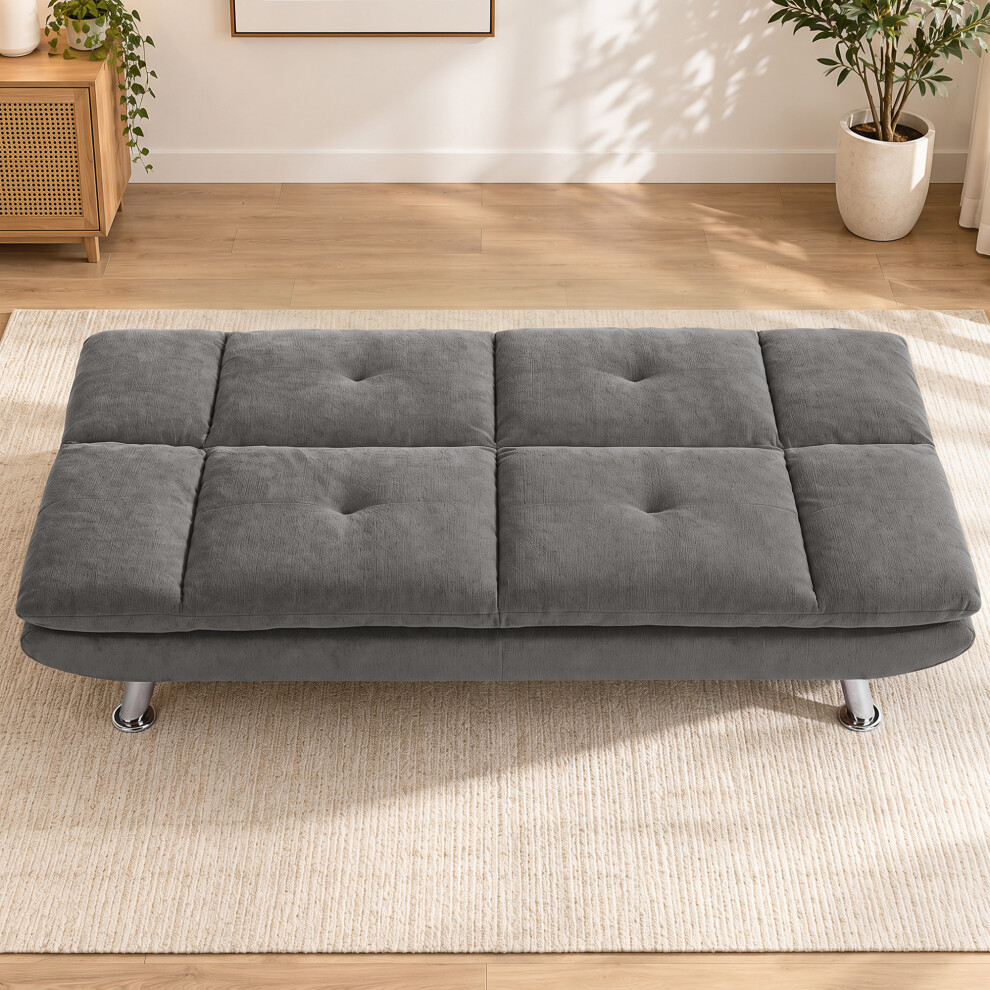 Homcom Unisex Grey Sofa Bed, Chenille Fabric Futon Sofa Bed, Wide Seat, Size 3 Seater - Image 2