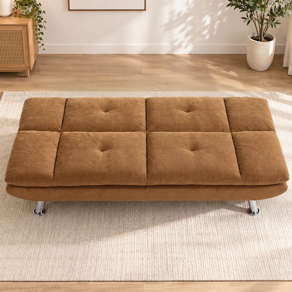 HOMCOM Sofa Bed, Chenille Fabric 3 Seater Futon Sofa Bed, Wide Seat, Brown - Image 2