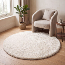 (120cm x 120cm (4 x 4 ft)- Circle Round Rug, Cream) Anti Slip Shaggy Rug For Living Room Runner Carpet