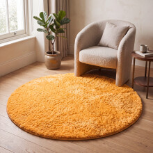 (120cm x 120cm (4 x 4 ft)- Circle Round Rug, Ochre) Anti Slip Shaggy Rug For Living Room Runner Carpet