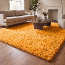 (200cm x 290cm (6ft 8" x 9ft 7"), Ochre) Anti Slip Shaggy Rug For Living Room Runner Carpet