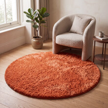 (120cm x 120cm (4 x 4 ft)- Circle Round Rug, Rust/Orange) Anti Slip Shaggy Rug For Living Room Runner Carpet